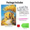 DIY Frameless Pearl Painting Kit Yellow House Scenery 3D Shiny Bead Art Canvas Relaxing Craft for Home Wall Decor Gift Handmade Artwork