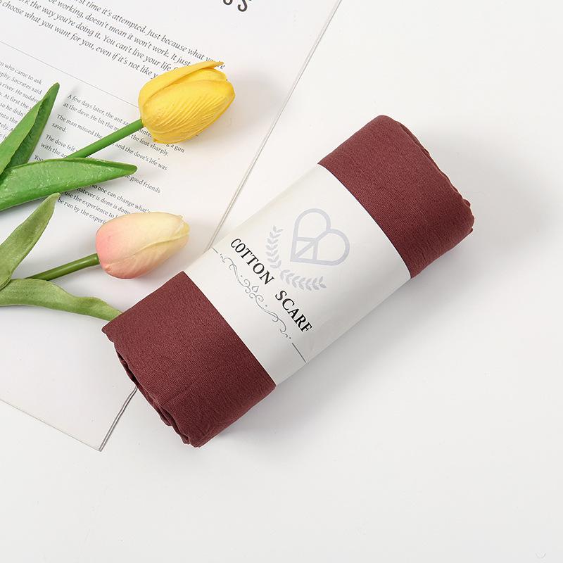 Autumn and winter new micro-elastic crumpled cotton blended long towel right angle lock edge polyester headscarf hot-selling solid color scarf