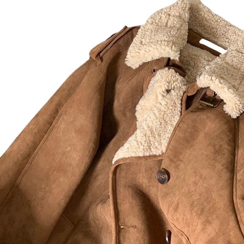 Autumn and Winter New Coat Thickened Medium and Long Coat Loose Trench Coat Lamb Wool Top Women's Trendy Camel