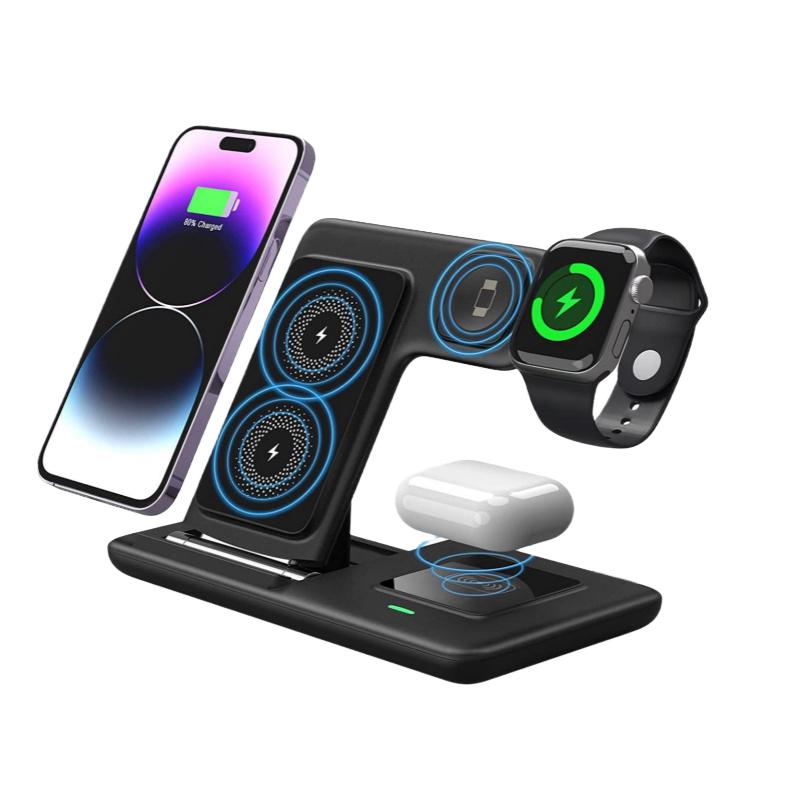 High Quality 15W Foldable Strong Magnetic 3-in-1 Fast Charging Wireless Charger with Holder Stable for iPhone 15 Pro Max 16