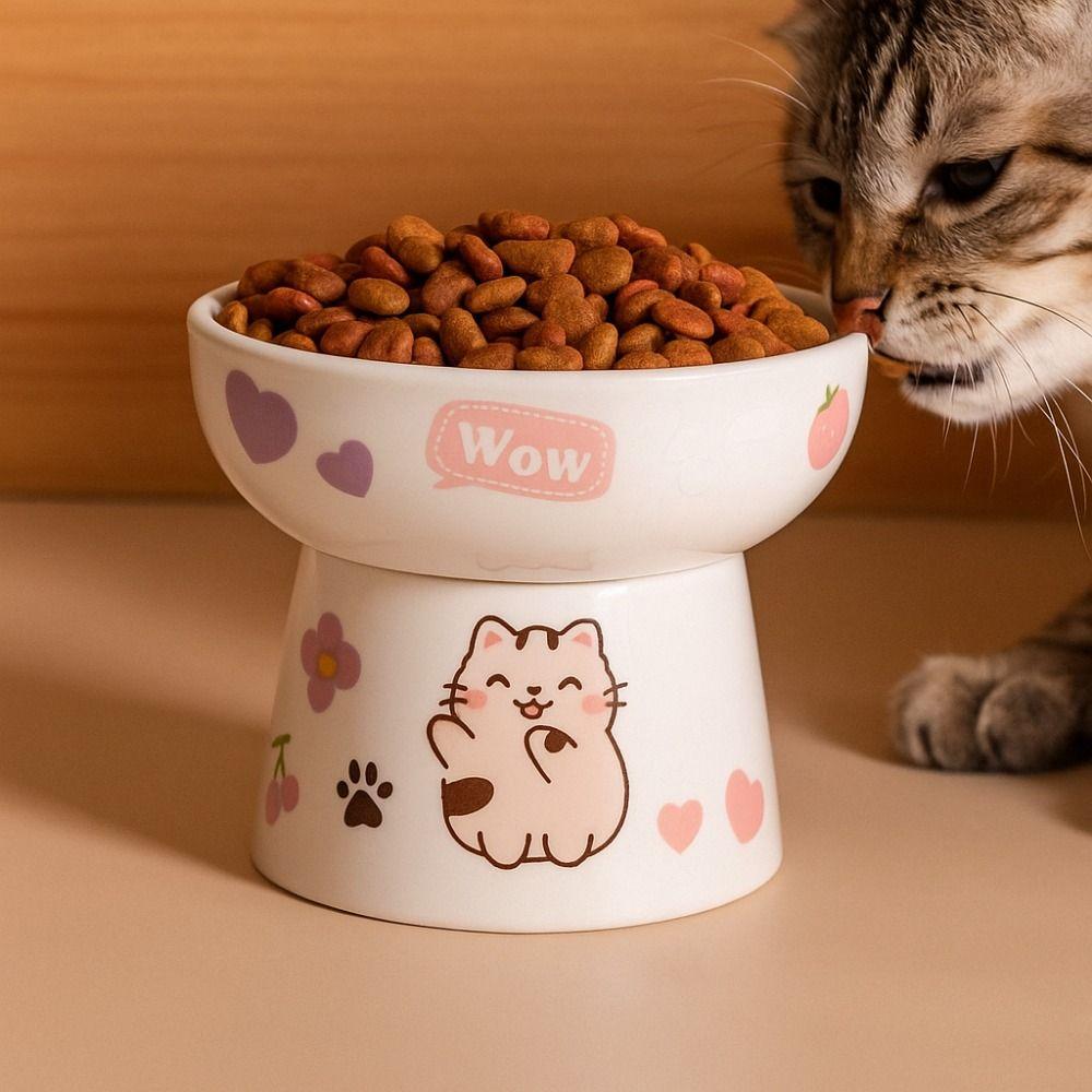 Ceramic Cat Bowl Anti Tipping Dog Food Feeding Basin Pet Drinking Feeder  Neck Protection