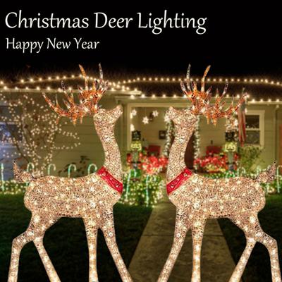 Décorations de Noël en forme de renne illuminées Ornements de cerf en plastique lumineux avec lumières LED pour affichage de vacances en intérieur et en extérieur