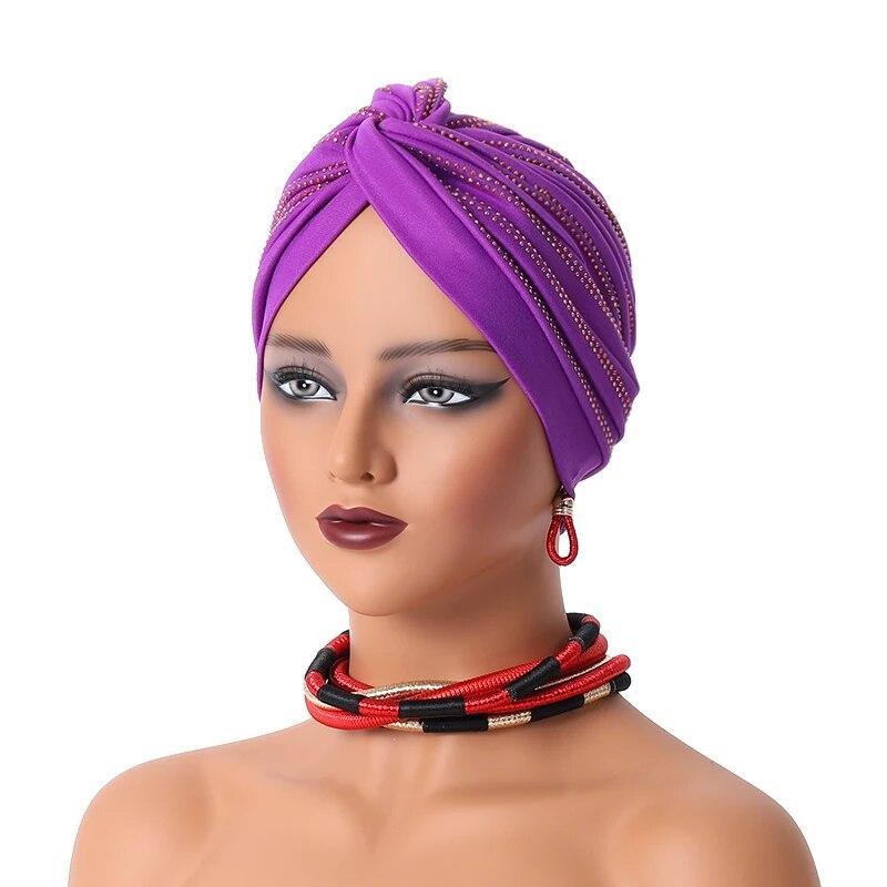 Fashion Women Diamonds Turban Hat Female Head Wraps
