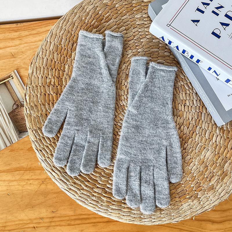 Jiatu's new thermal gloves, wool autumn and winter women's windproof knitted solid color cold-proof cashmere cycling gloves