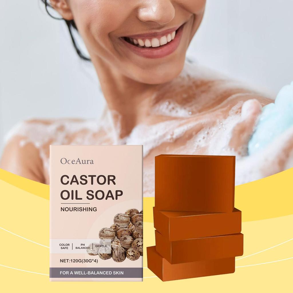 Castor Oil Nourishing Soap Bar – pH-Balanced Gentle Cleanser for Face & Body – 120g (4 x 30g Travel-Sized Bars)