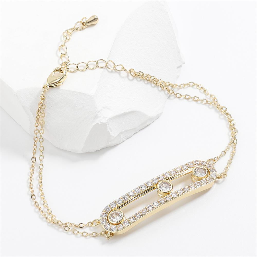 

ZAKOL Простой браслет-цепочка с тремя круглыми цирконами, полый, геометрический, для женщин, модный, женский, повседневный, с цирконами