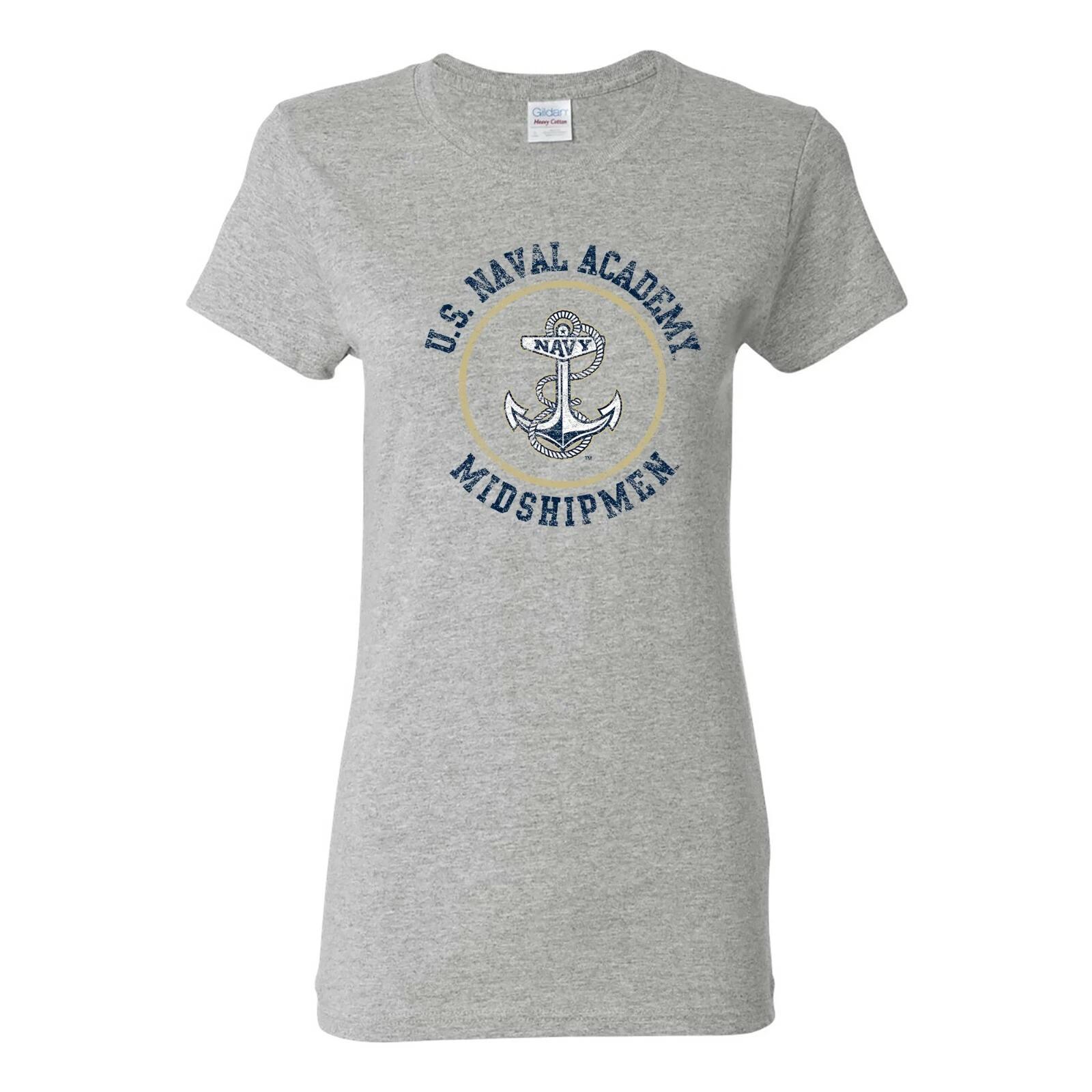 United States Naval Academy Distressed Circle Logo Womens T-Shirt - Sport Grey 4XL