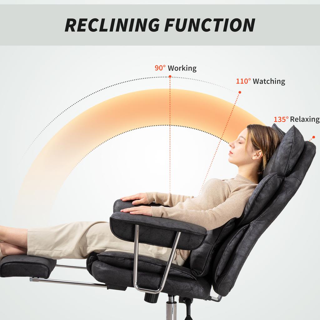 Leathaire Reclining Office Chair with Lumbar Support Pillow - Black