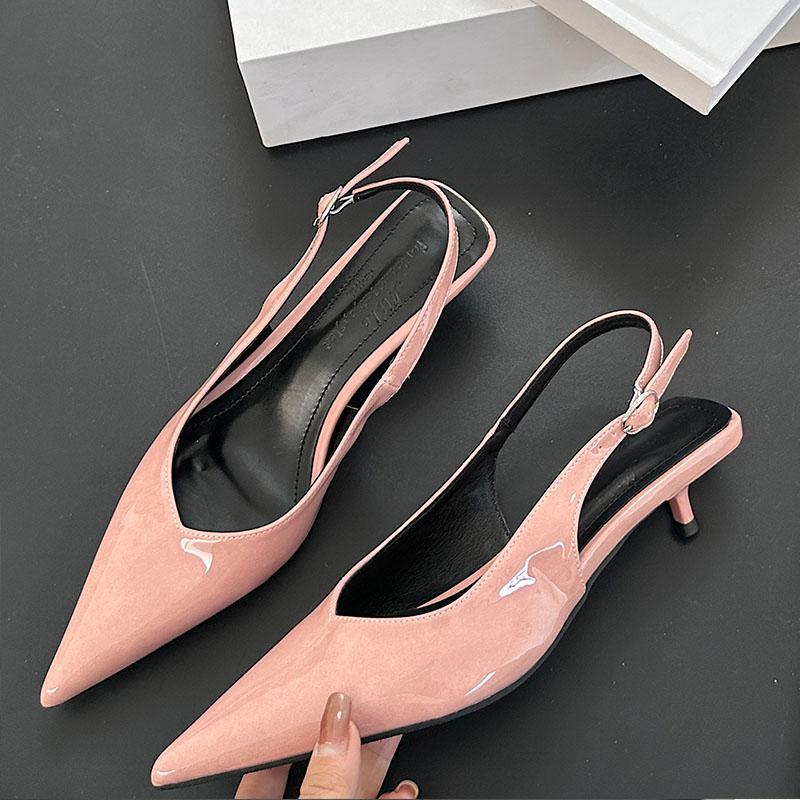 Fashion Fashion Shallow Elegant Women Heeled Sandals Shoes Female Buckle Strap Footwear Pointed Toe Ladies Low Heel Sandals Shoes Pumps