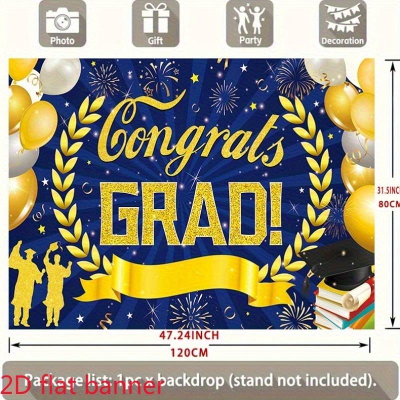 2D Plane A navy blue 2D plane banner with gold accents celebrating the graduates of 2026