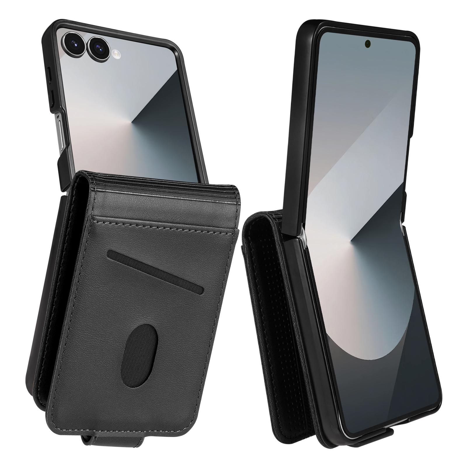 

AZNS For Samsung Galaxy Z Flip7 5G Case Card Holder Cowhide Texture PC + PU Leather Phone Cover D