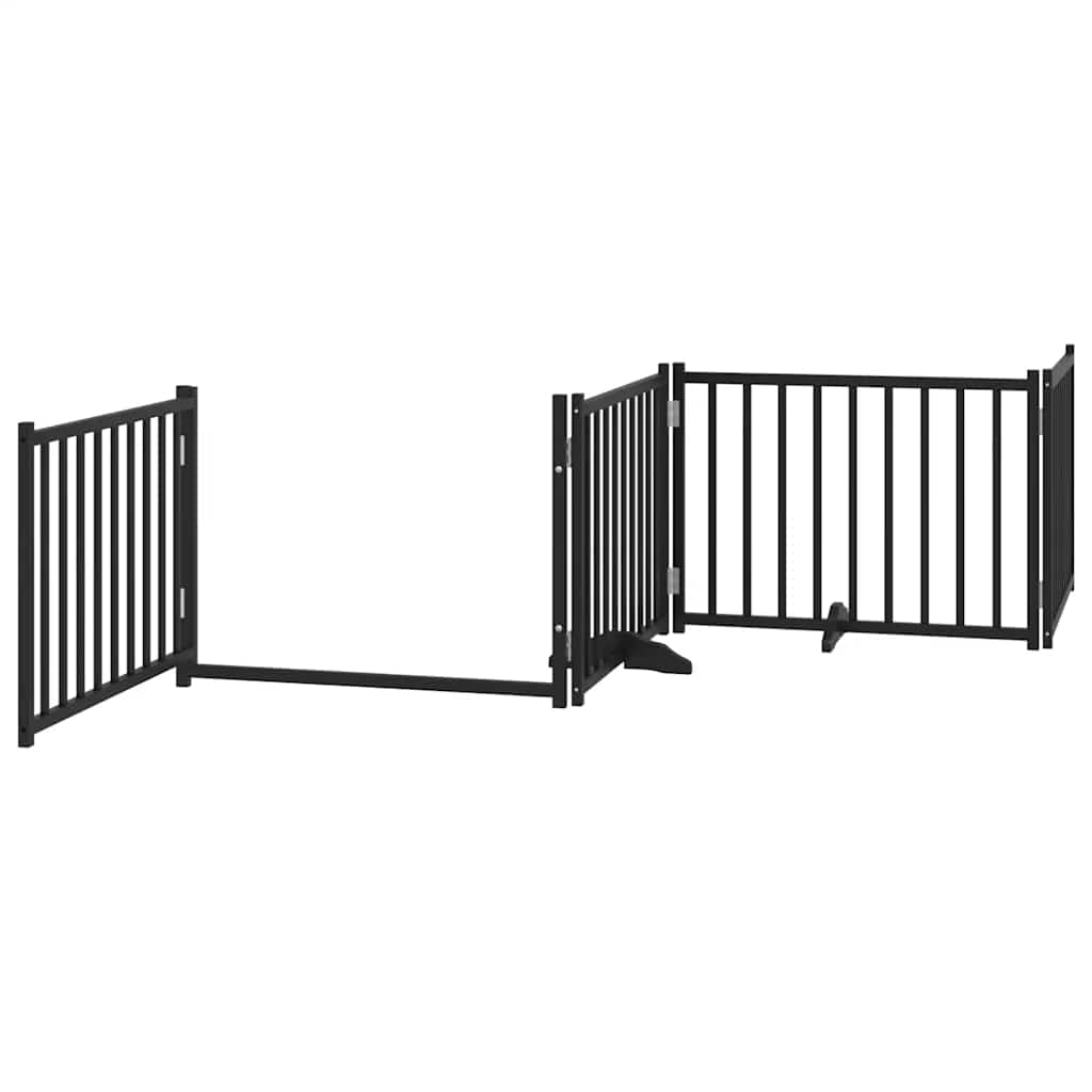 6 Piece Foldable Black Dog Gate 480 cm Poplar Wood