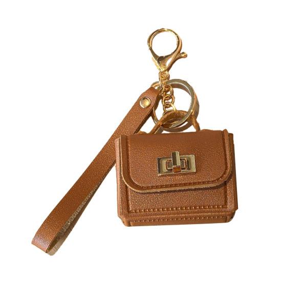 

Keychain Pendant Mini Handbag Charm Key Chain with Versatile Hanging Buckle Wear-Resistant Imitation Leather Keychain Backpack Accessories кавовий