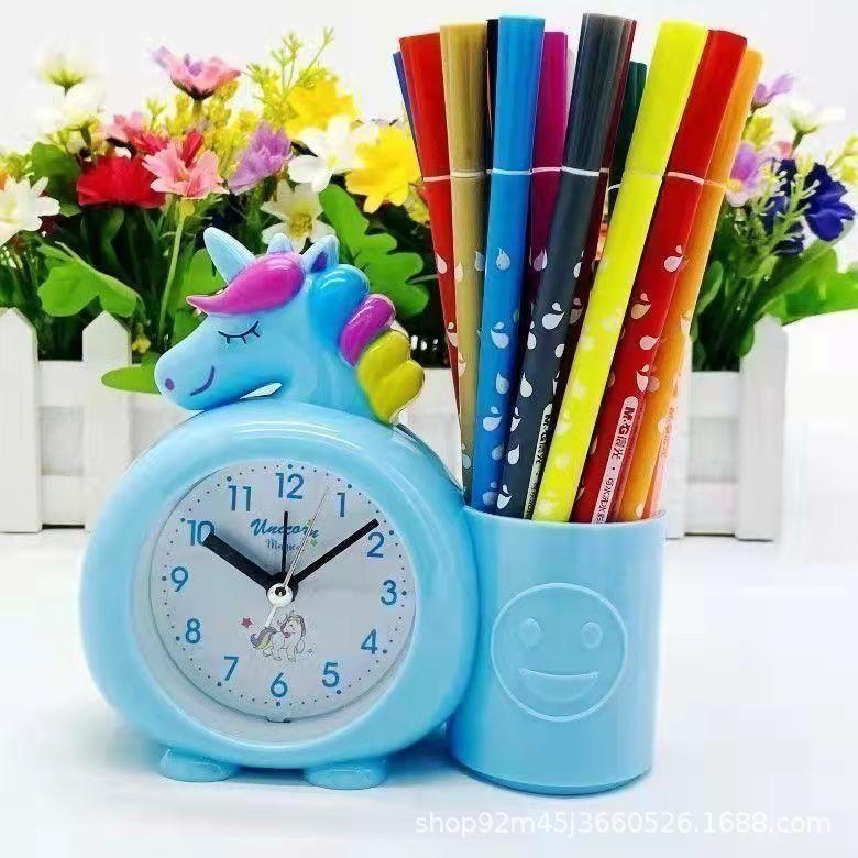 Alarm Clock Innovative Creative Male and Female Students Pen Holder Bee Alarm Clock Head Bedside Children Cartoon Stylish Cute Fashionable Clock Watch