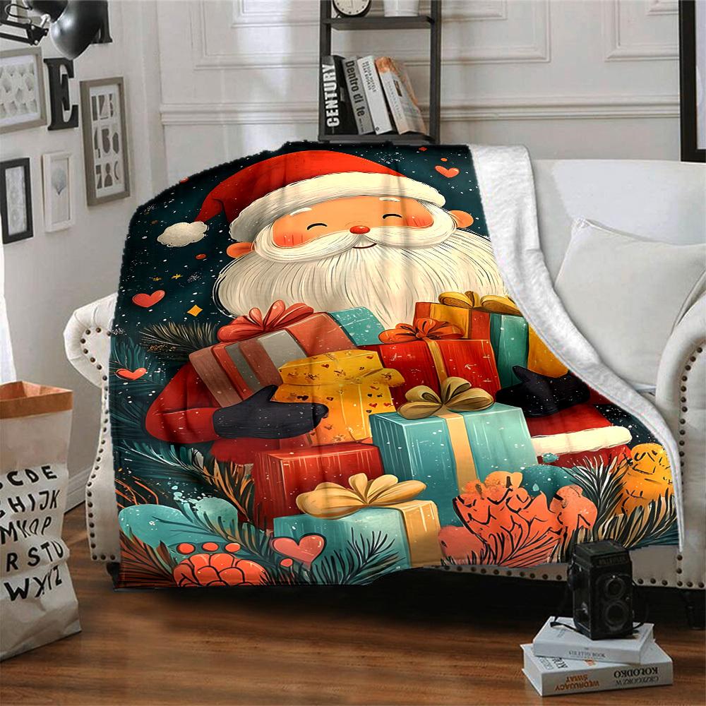 1pc Christmas Santa Claus Blanket, Lightweight Flannel Throw Blanket For Sofa, Bed, Travel, Camping, Living Room, Office, Couch, Chair, And Bed