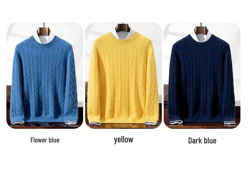 Men's Cashmere Cable Knit Round Neck Sweater - Autumn/Winter Collection