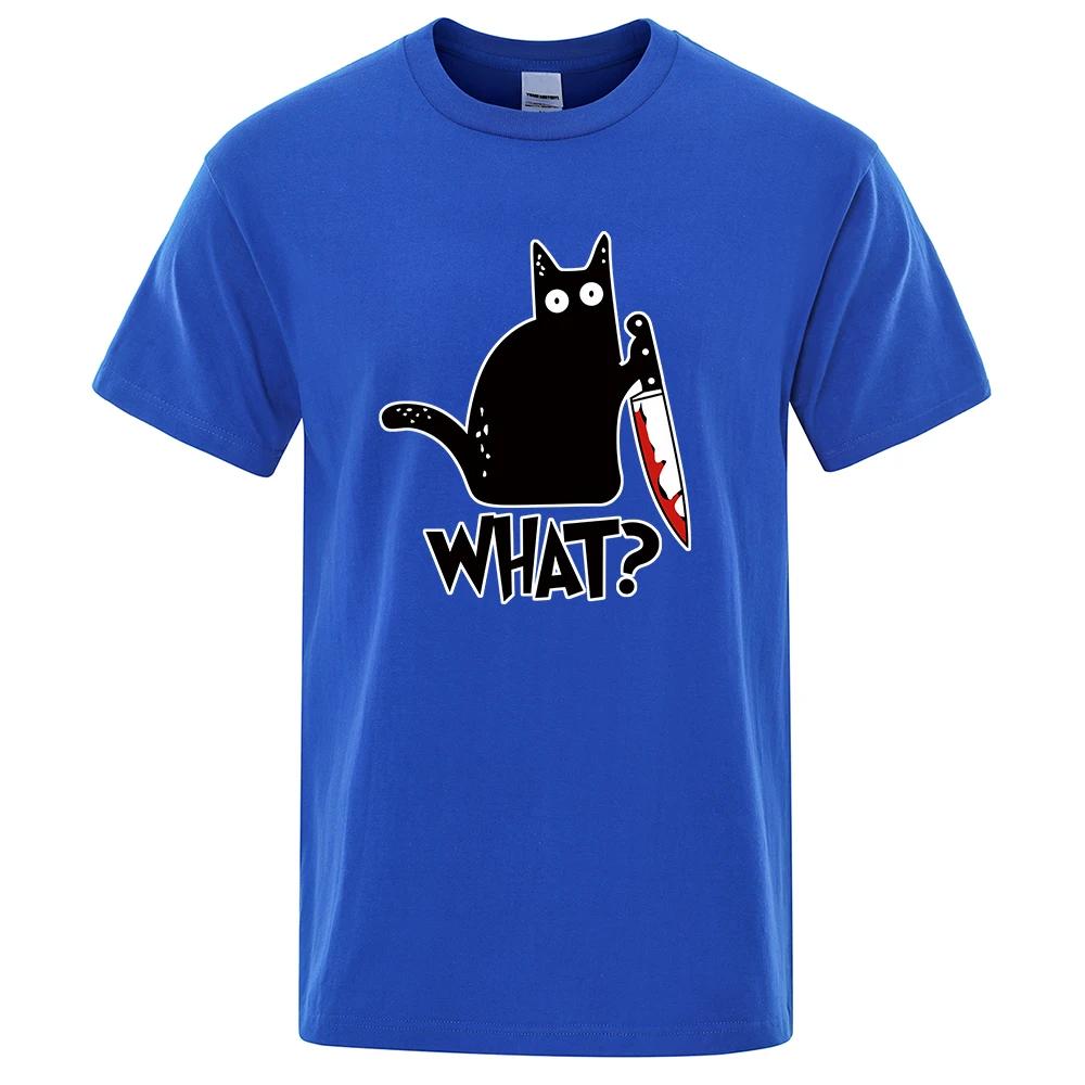 Funny Knife Cat Cartoon Printed T-Shirt Fashion Casual Short Sleeves Loose Oversized Cotton Tshirt Summer Breathable Tees