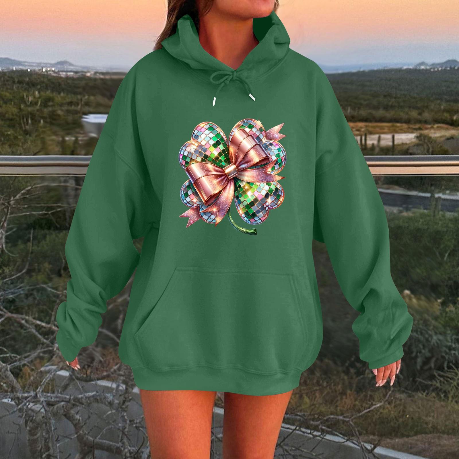 

Женская мода круглый вырез St. Повседневная толстовка с капюшоном и длинными рукавами с принтом Патрика XL