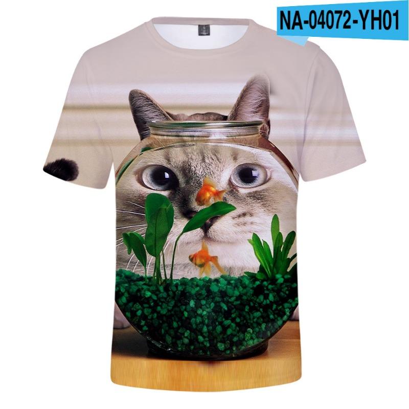 Children's Cat Adult 3D Printed Short Sleeve Men's Street Trend 3D Color Printed Short Sleeve T-shirt Tops & T-shirts (men’s)