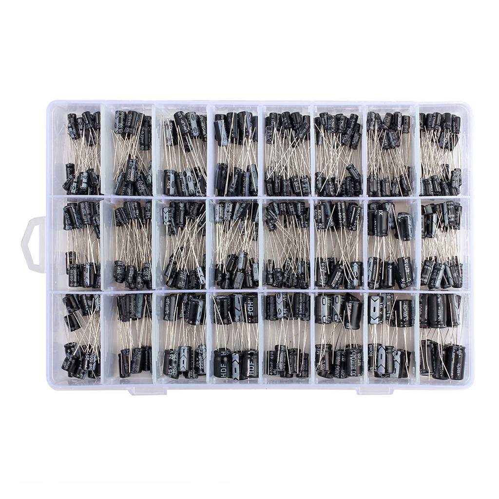 500pcs Electrolytic Capacitors Assortment Kit 24 Values 0.1UF 1000UF Aluminum Capacitors Set with Plastic Case