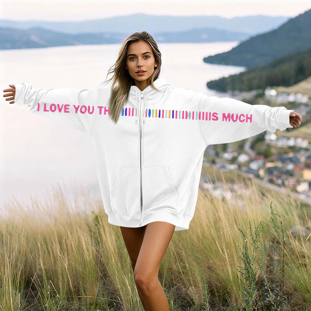 Damen- und Herren-Unisex-Mode, lässiger Langarm-Kapuzenmantel mit Rundhalsausschnitt und Aufdruck