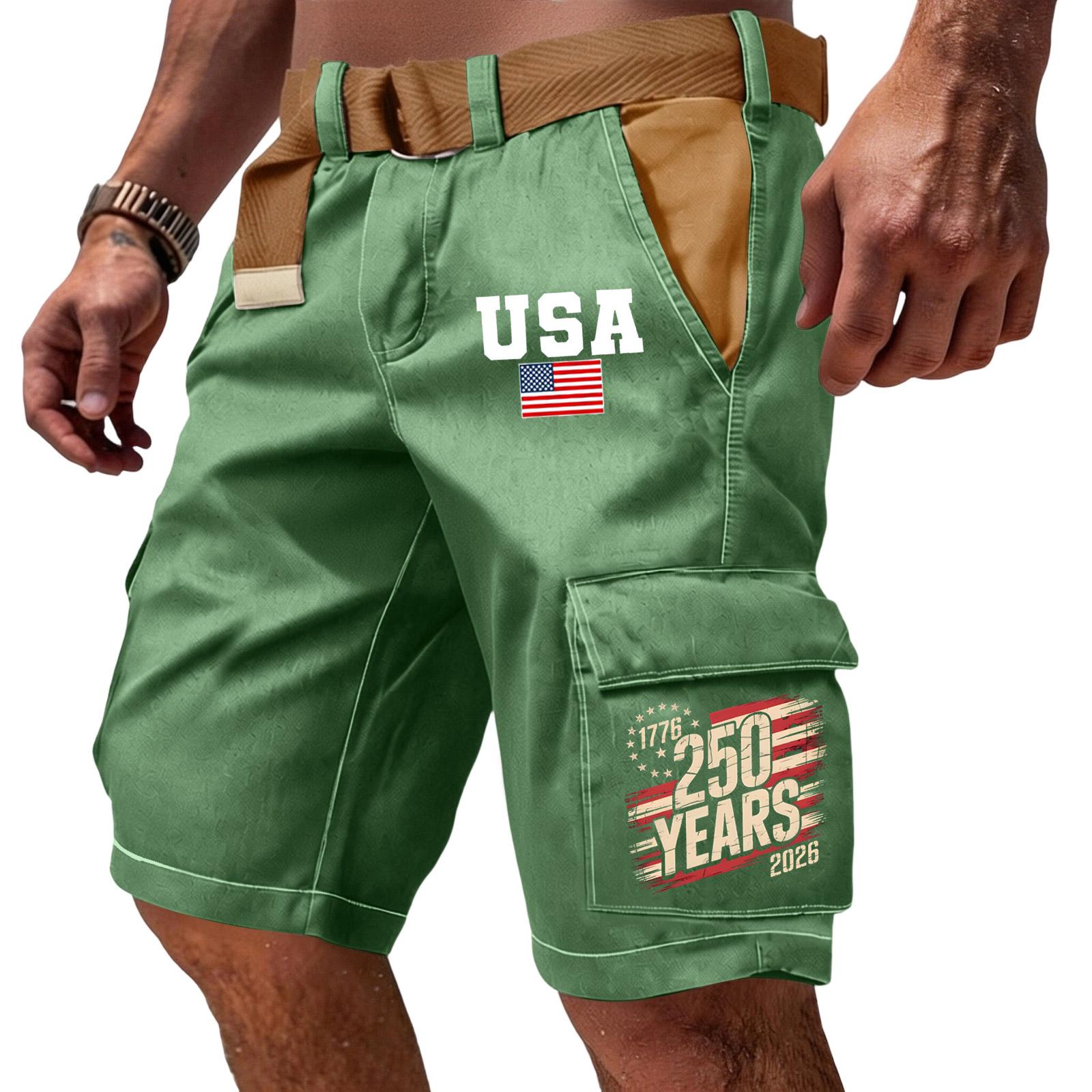 

Men s Casual Multi-Pocket Cargo Shorts with Lettering and Flag Print Workwear Style Durable Fabric and Functional Pockets for Outdoor Activities XXL