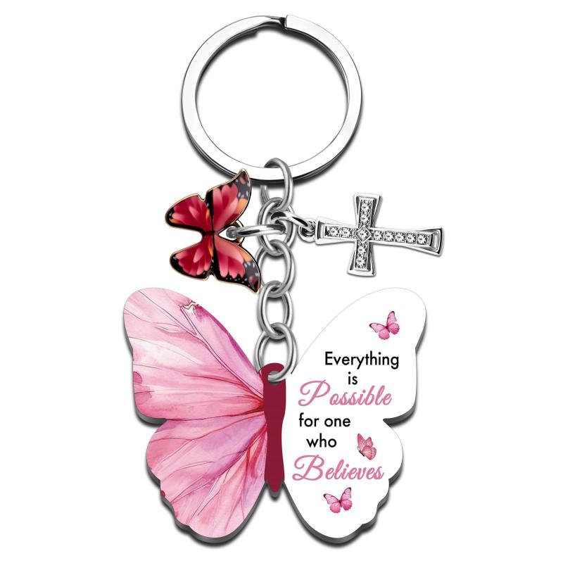 Butterfly Keychain With All Things Are Possible Verse Inspirational Religious Gift For Women Car Keys Bag Purse Accessory
