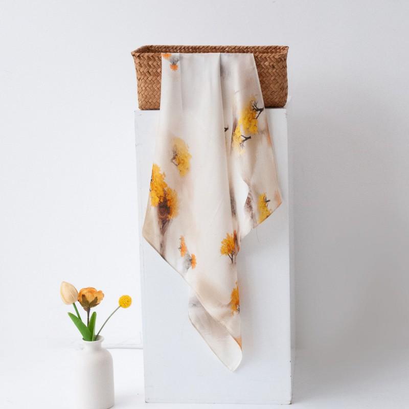 Maple Leaf Reflection Silk Scarf Elegant Square Women