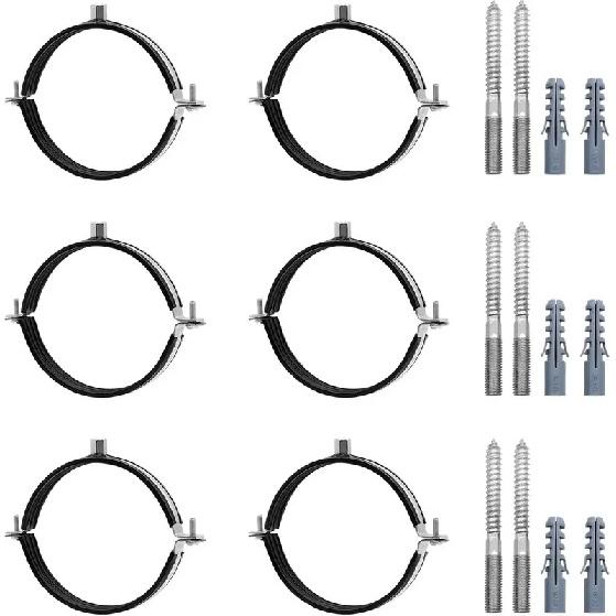 6Pcs Pipe Bracket Clamp Adjustable Metal Clamps with Screw & Expansion Tube 15-166mm Split Ring Pipe Hanger Support Holder Clip 6pcs 15-19mm