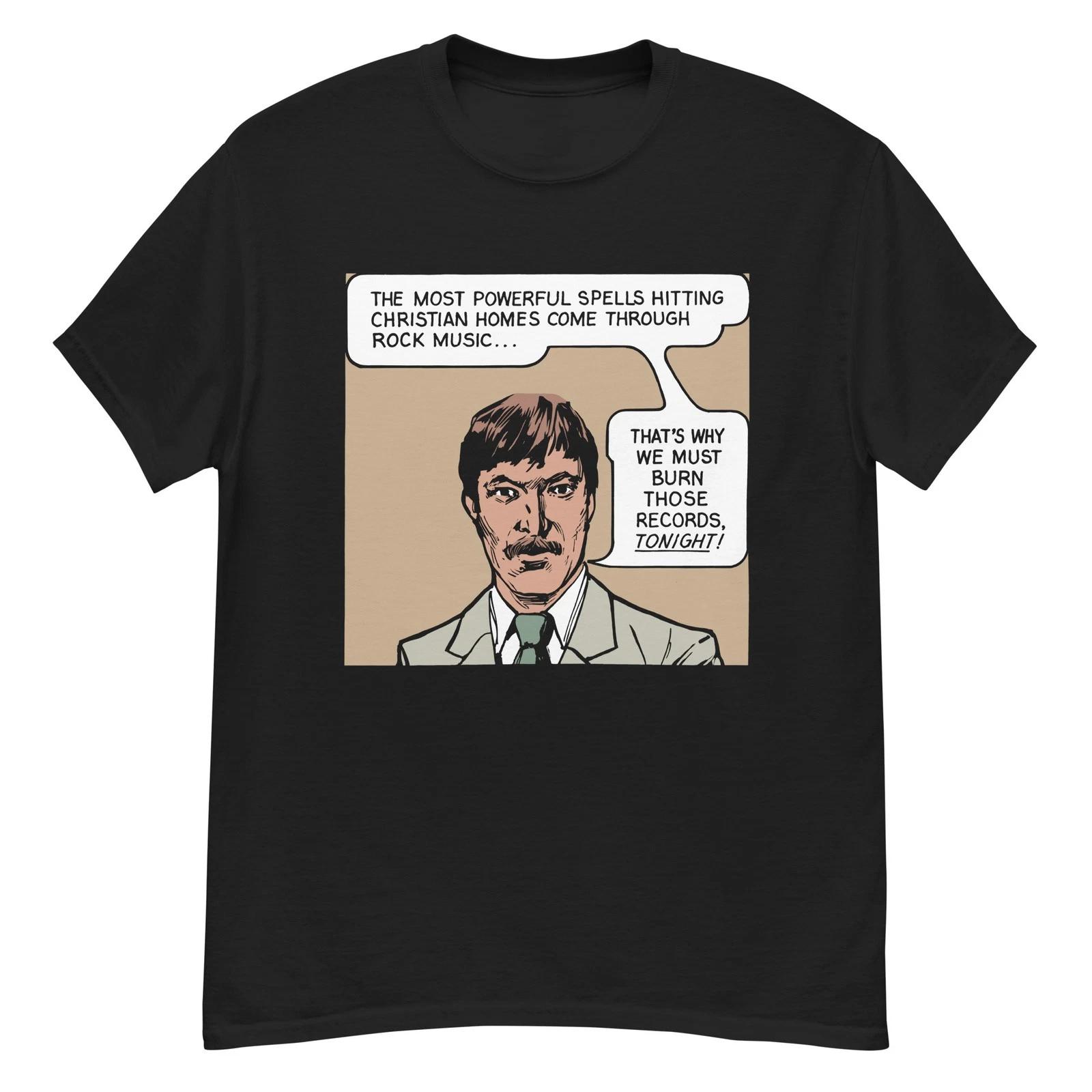 Funny vintage comic panel We must burn those records tonight! t-shirt 4XL