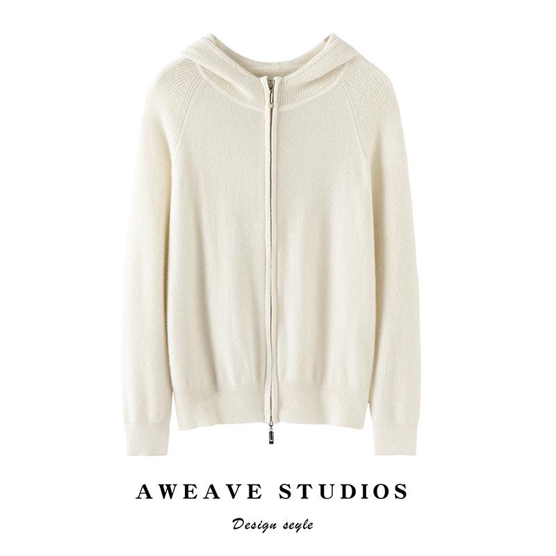 Women's 12-Gauge Pure Cashmere Hooded Cardigan Coat