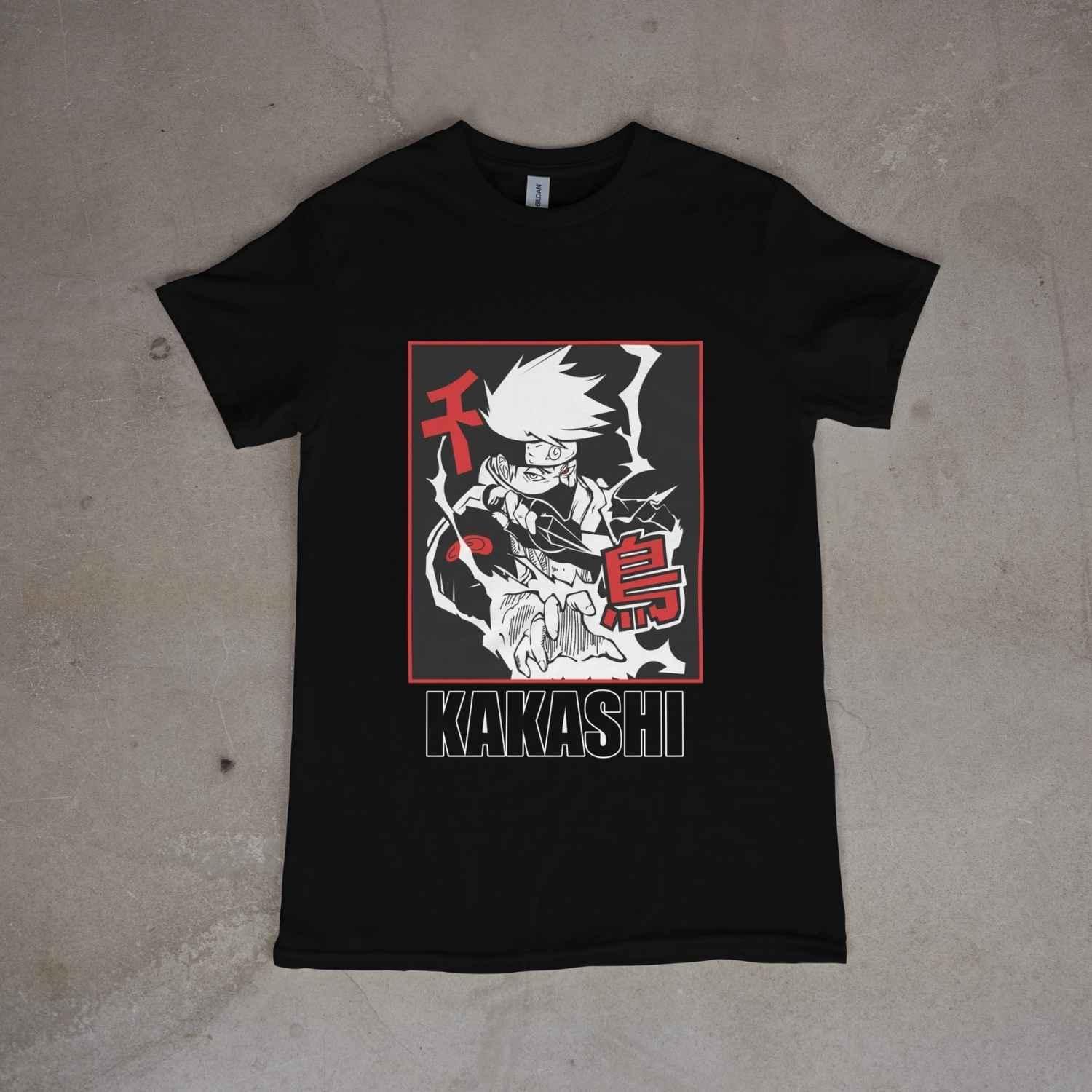 

Cotton Naruto Kakashi Chitiao Unisex Cotton Tshirt Summer Anime Print Loose Casual Parentchild Outfit Short Sleeved Top XL