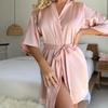 Women's Summer Tie Tassel Short Cardigan Bathrobe Nightgown Sleepwear