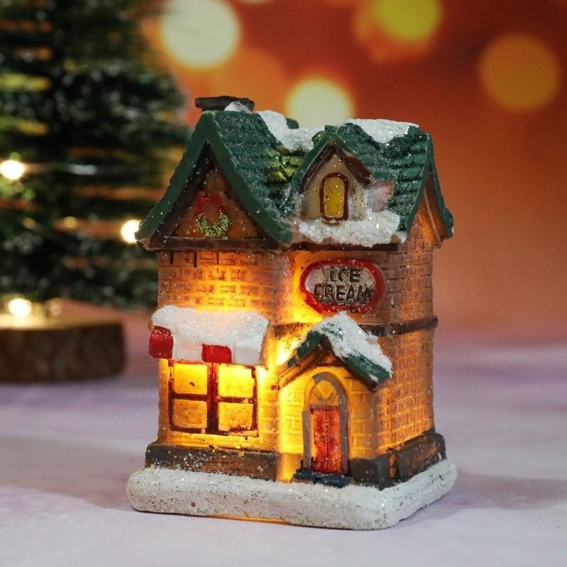 Christmas Home Decoration Miniature Village House Building Ornaments Resin LED Buildings Gift