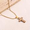 Bestselling Men's Two-Tone Wooden Cross Titanium Steel Dog Tag Necklace