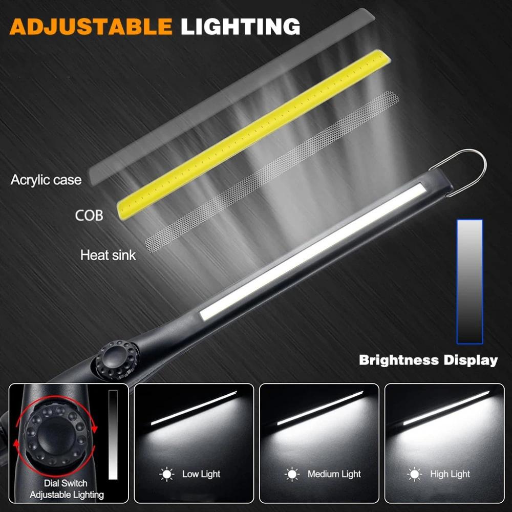 Multifunctional COB Flashlight With Magnetic USB Rechargeable LED Work Lights Stepless Dimming Emergency Car Repair Flashlights