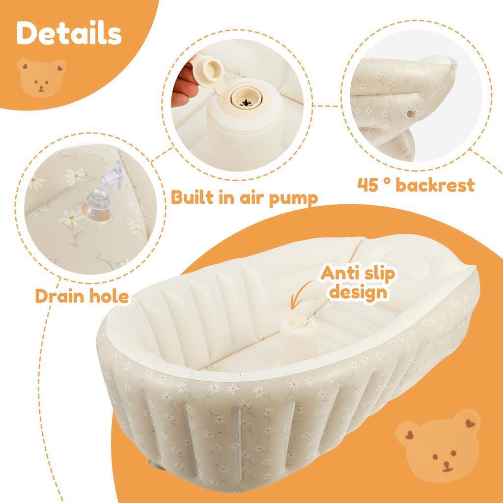 Baby Inflatable Bathtub Baby Portable Outdoor Inflatable Pool Anti Slip Infant Bath Tub PVC Folding Learning Seat for Home