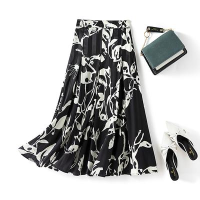 Tusche- und Waschdruck High-Waist Rock Damen Sommer Elegant Französisches Retro-Design A-Linie Midi Rock