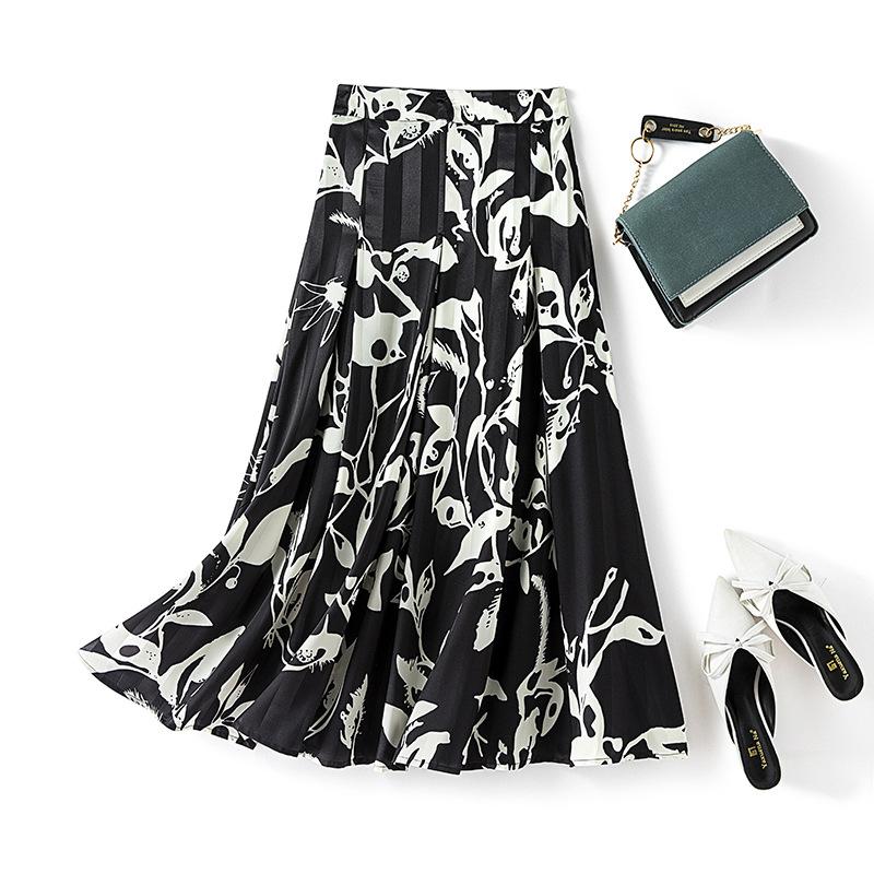 Ink-And-Wash Print High-Waisted Skirt Women's Summer Elegant French Retro Design Sense A-Line Midi Skirt