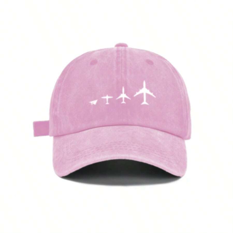 Minimalist Airplane Growth Pattern Vintage Washed Baseball Cap Unisex Adjustable Travel Aviation Hat