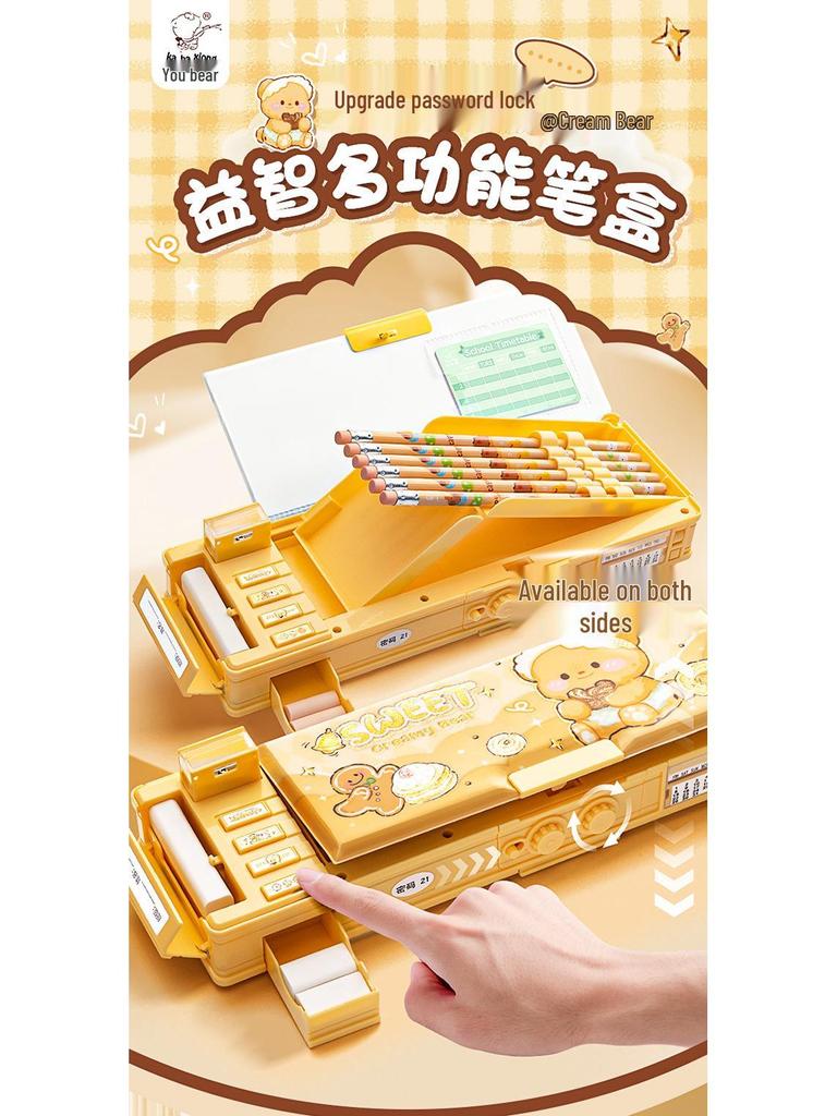 Children's Large Capacity Double-Layer Pencil Case with Password Lock for Boys & Girls