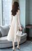 MATSUMIZUYU Lace Long Flare Dress with Long High and Lined for and and Fall Women's Sleeves, Sheer, Cute, Waist, Slimming, Stylish, Parties, Weddings,