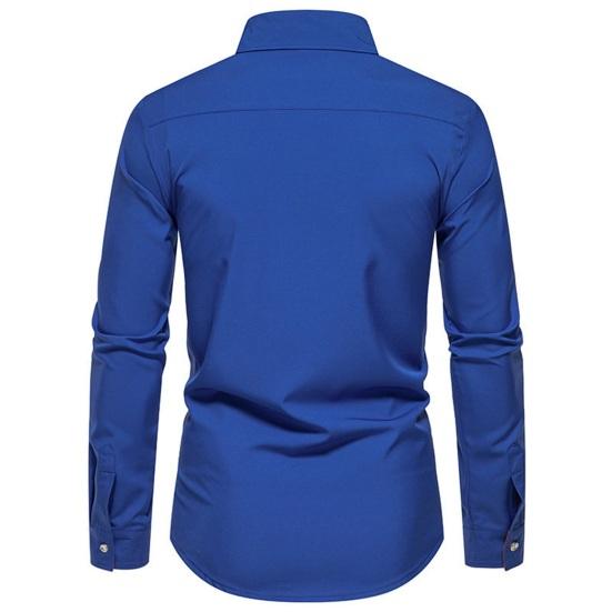 Rudeniniai vyriški marškiniai, apverčiami apykakle, sagos ilgomis rankovėmis, vientisos spalvos, plonos, vidutinio ilgio, laisvalaikio, formalaus verslo kelionei į darbą ir atgal.