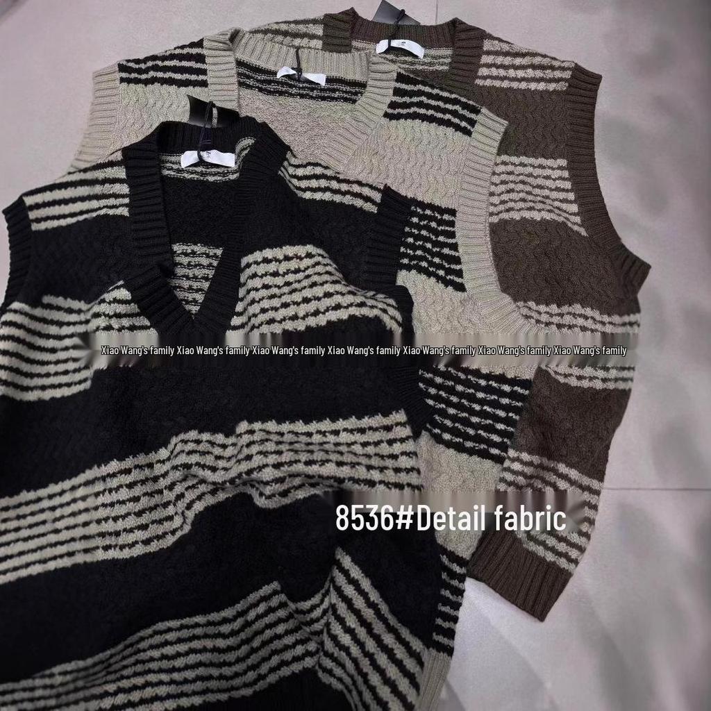 Xiao Wang's Winter Korean Style Plus Size V-Neck Striped Sweater Vest