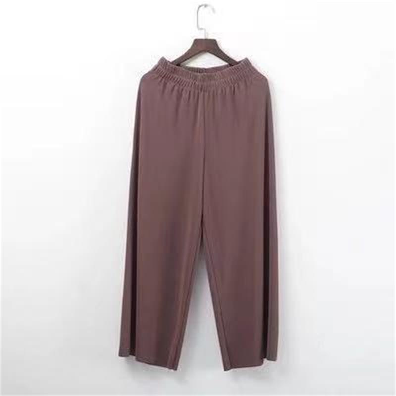 2026 Women s Plus Size High Waist Ice Silk Wide-Leg Summer Pants L (91-102kg) светло-коричневого