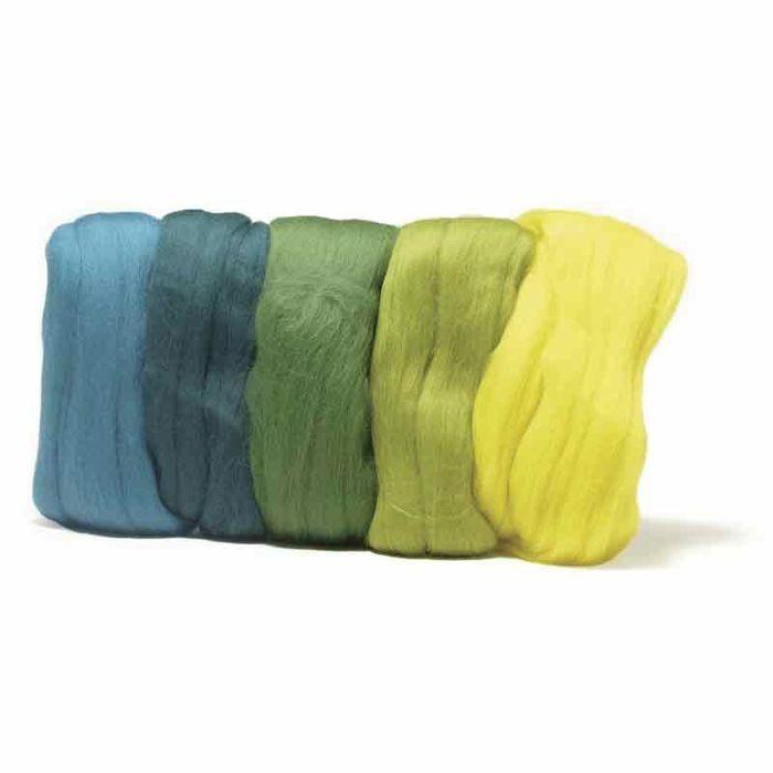 Assortiment de laine peignée Mérinos - RAYHER - Tons verts - 50 g - Superfin