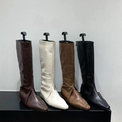 Inner Height Increase Brown Trouser Boots Long Boots Women's Shoes New Spring, Autumn and Winter Pointed Thin Long Tube Knight Boots
