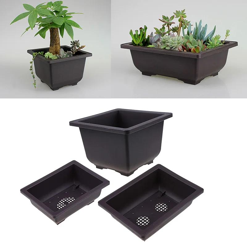 1PCS Plastic Flower Pot Retro Style Flower Bonsai Tree Plant Bowl Nursery Pots Square Small Container Home Garden Decoration