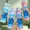 1PC Six Seven Bruh Blue Letter Art 750ml Color Plastic Sports Water Bottle Leakproof Flip Straw Lid Suitable for Sports Office Home Use