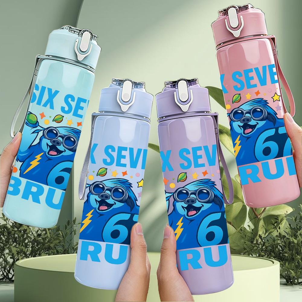 1PC Six Seven Bruh Blue Letter Art 750ml Color Plastic Sports Water Bottle Leakproof Flip Straw Lid Suitable for Sports Office Home Use